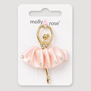 Molly & Rose pink satin ballerina hair clip with diamanté detail on light grey background