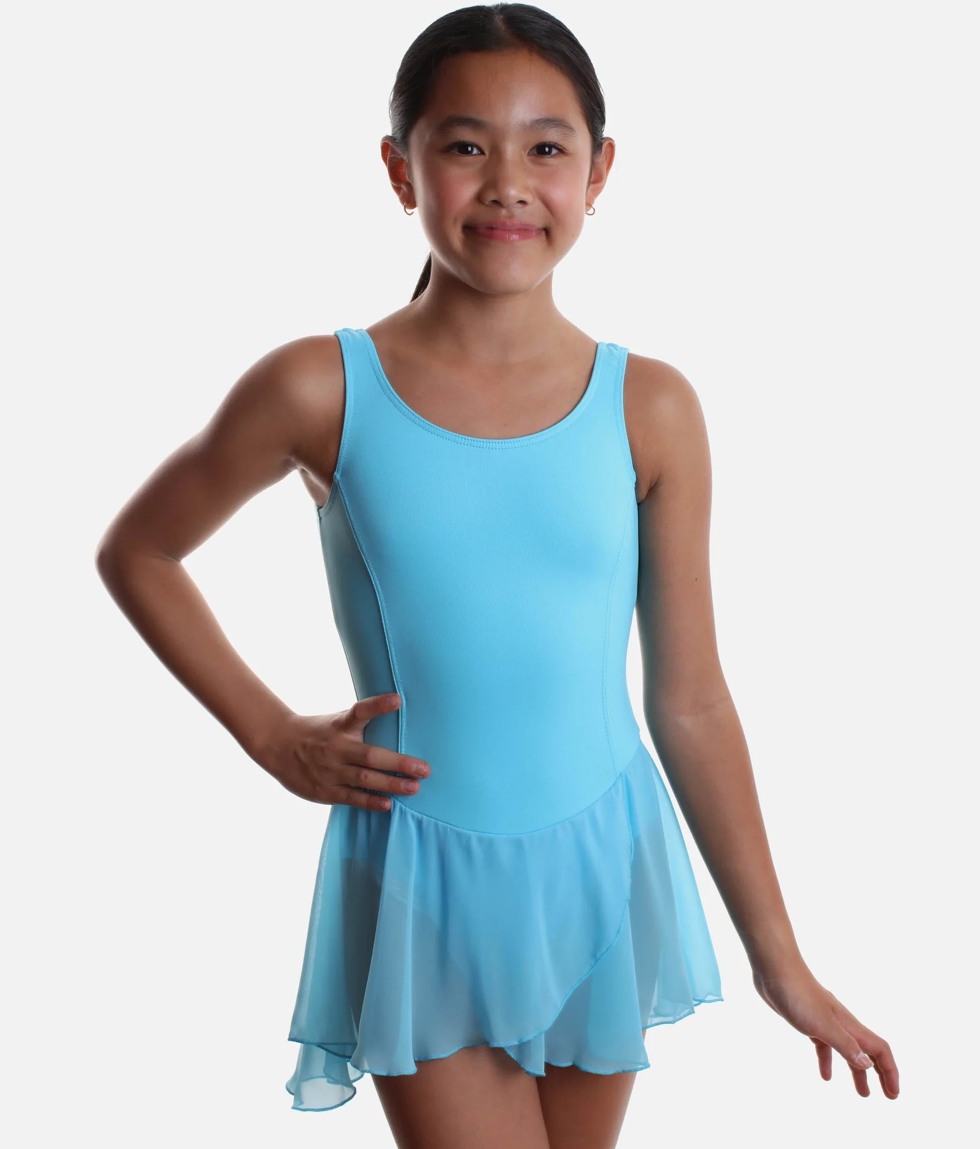 Girls pale blue skirted ballet leotard Roch Valley Charlotte front view