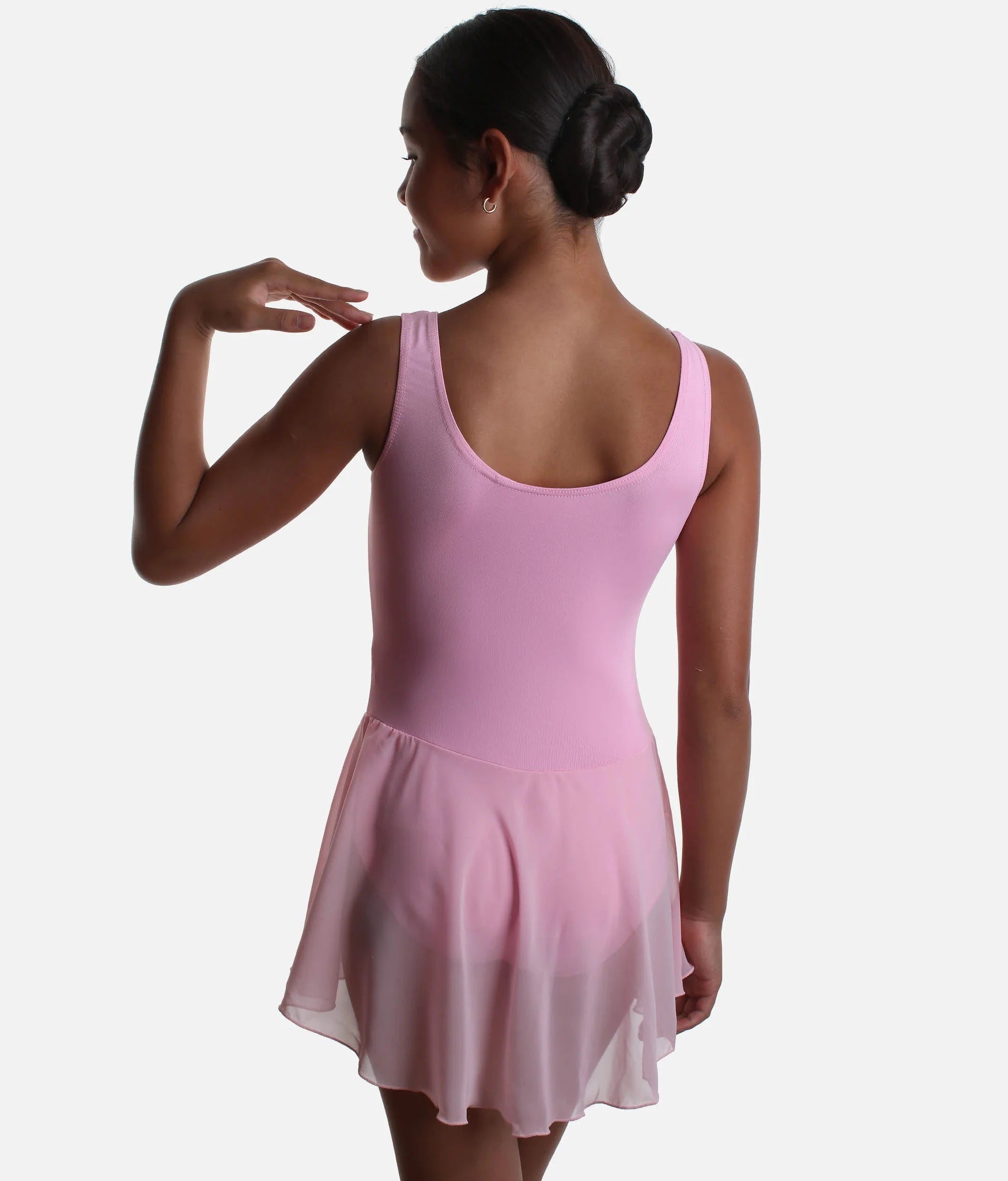 Girls pink skirted ballet leotard Roch Valley Charlotte back view