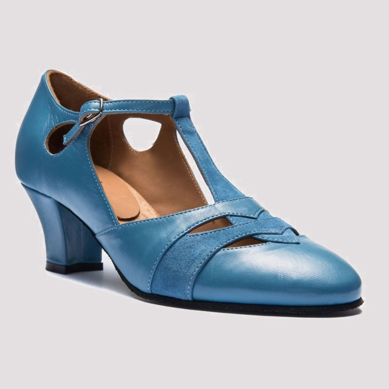 Rumpf 9233 Leather Social Dance Shoes in Blue - angled side view