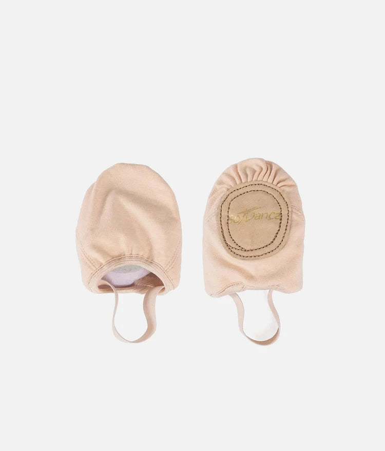 Light pink So Danca BA45 stretch canvas half sole dance shoes showing top and suede sole
