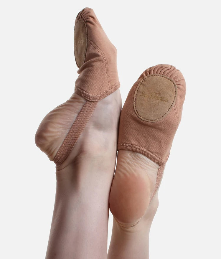 Nude So Danca BA45 stretch canvas half sole dance shoes showing suede sole pads