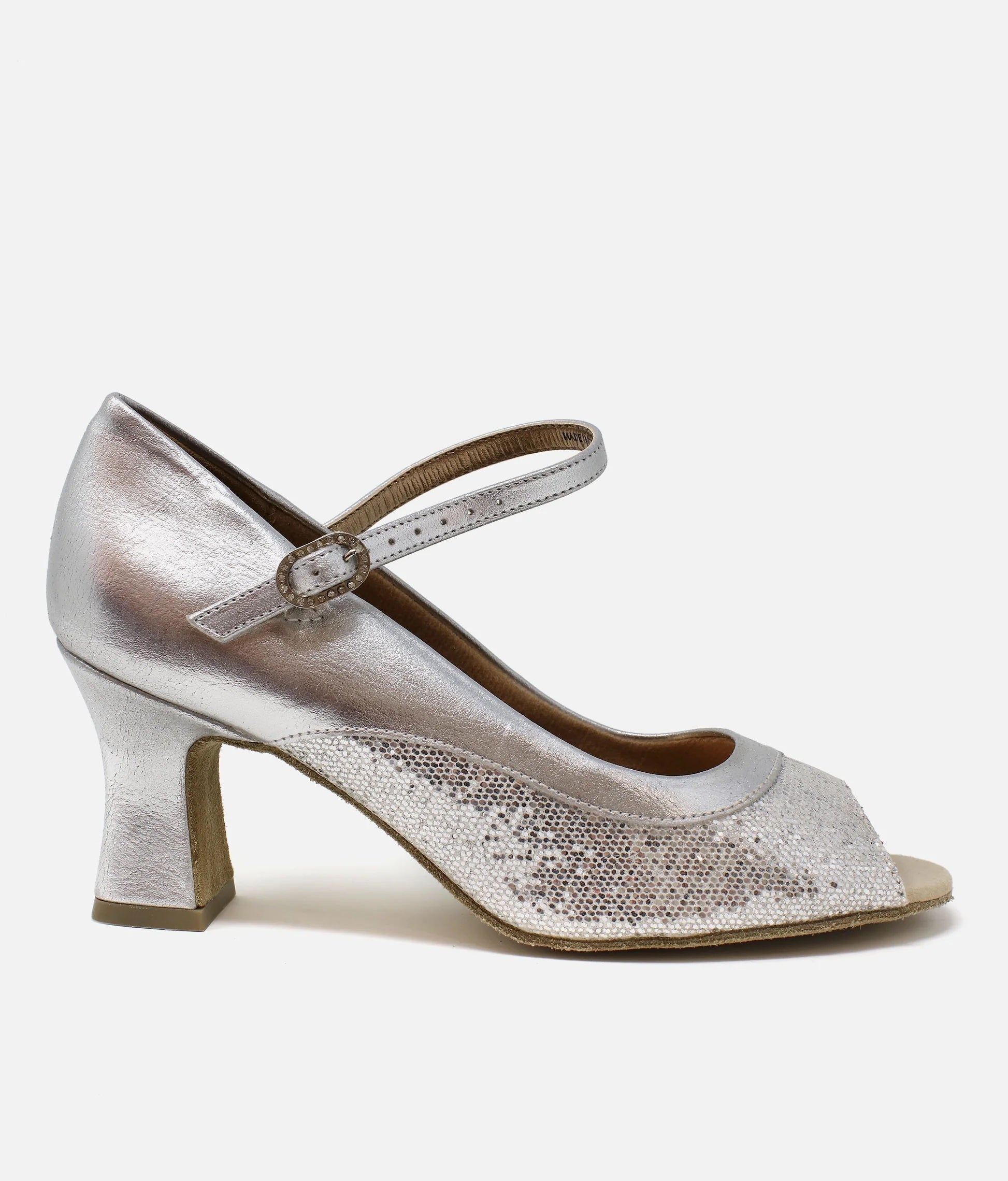Side profile of So Danca BL194 silver ballroom court dance shoe
