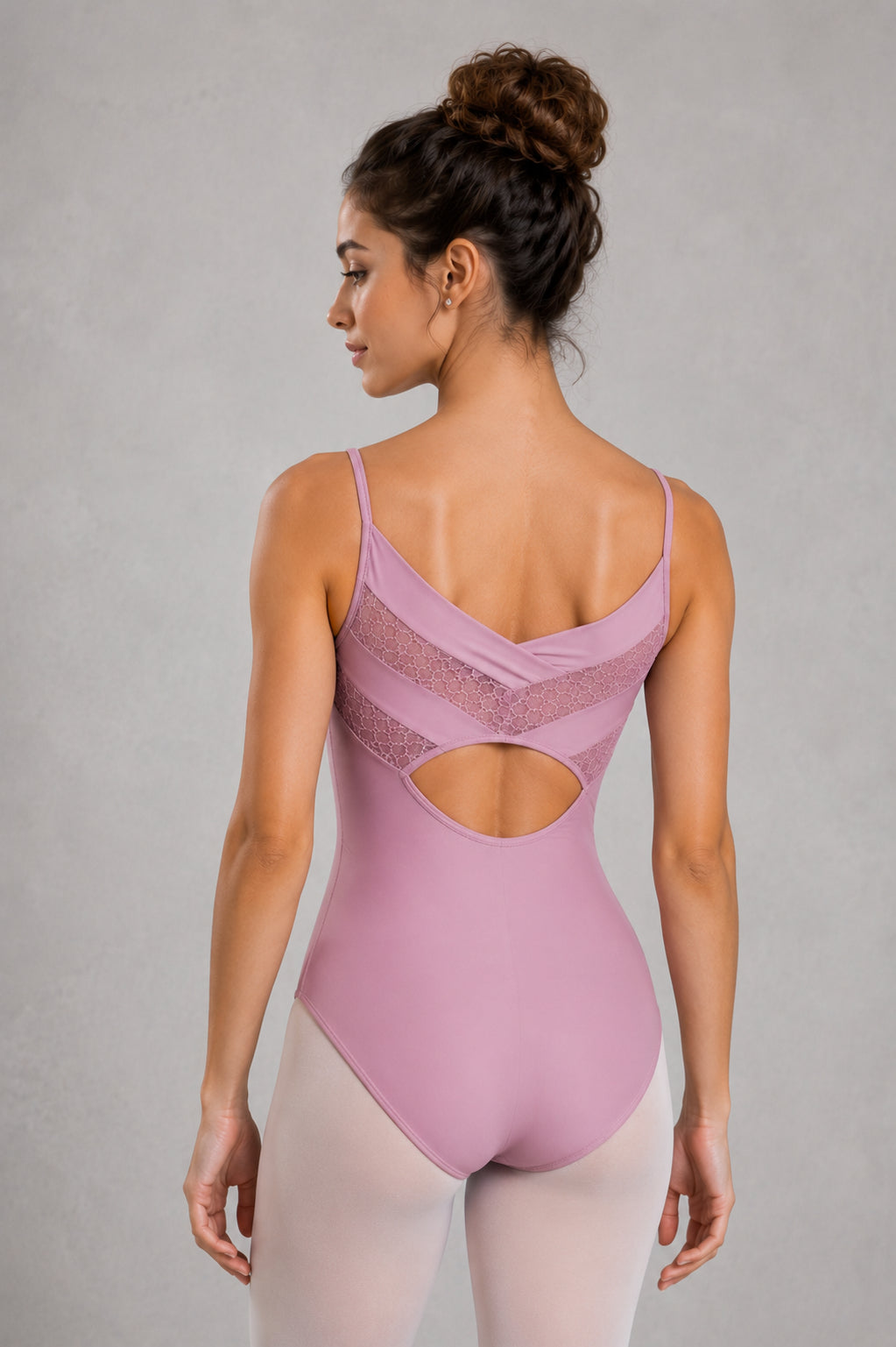 So Danca Ravena BY64 ballet leotard in vintage mauve back view featuring decorative mesh back