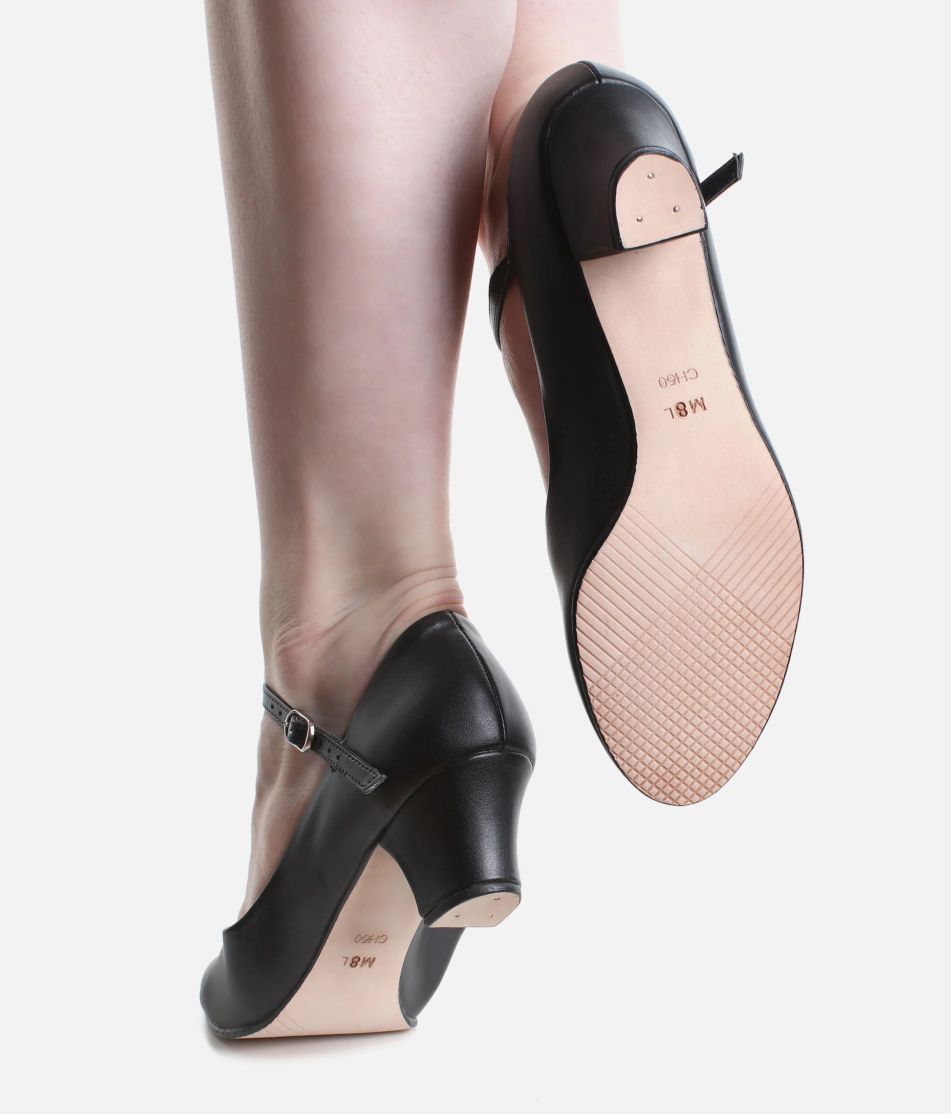 So Danca CH50 character shoes black sole and heel view
