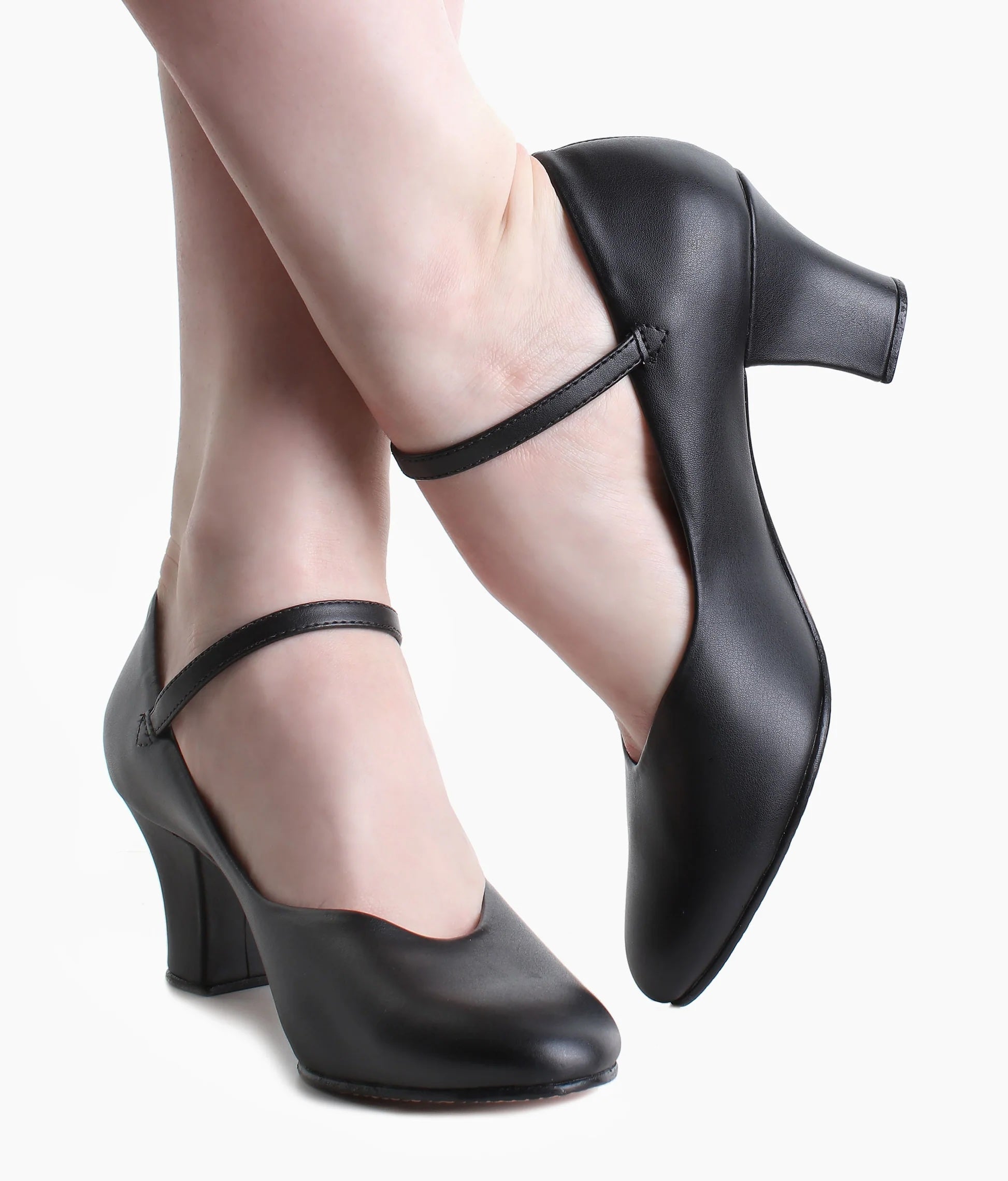 So Danca CH52 black character dance shoes front view worn crossed ankles
