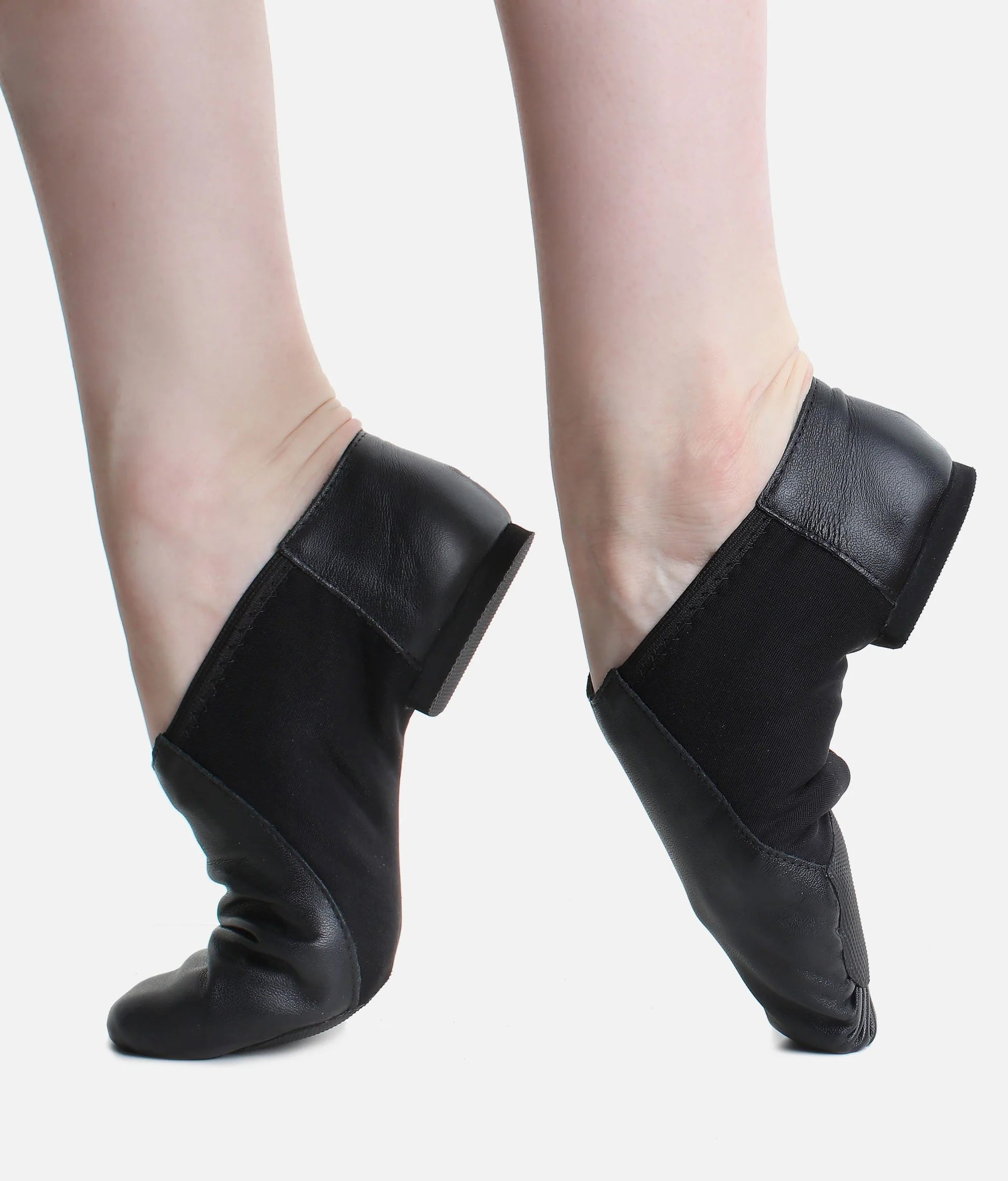Children’s black So Danca leather split sole jazz shoes side profile