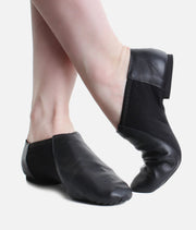 Children’s black So Danca split sole jazz shoes top and side view