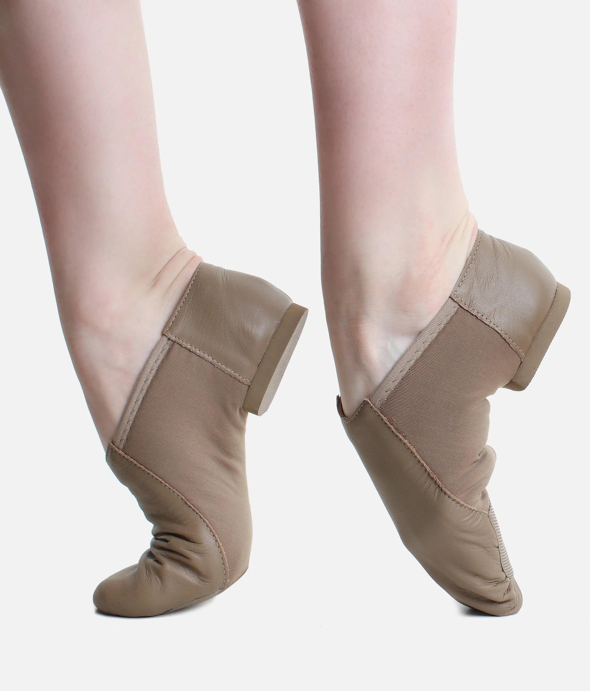 Children’s tan So Danca leather split sole jazz shoes side profile