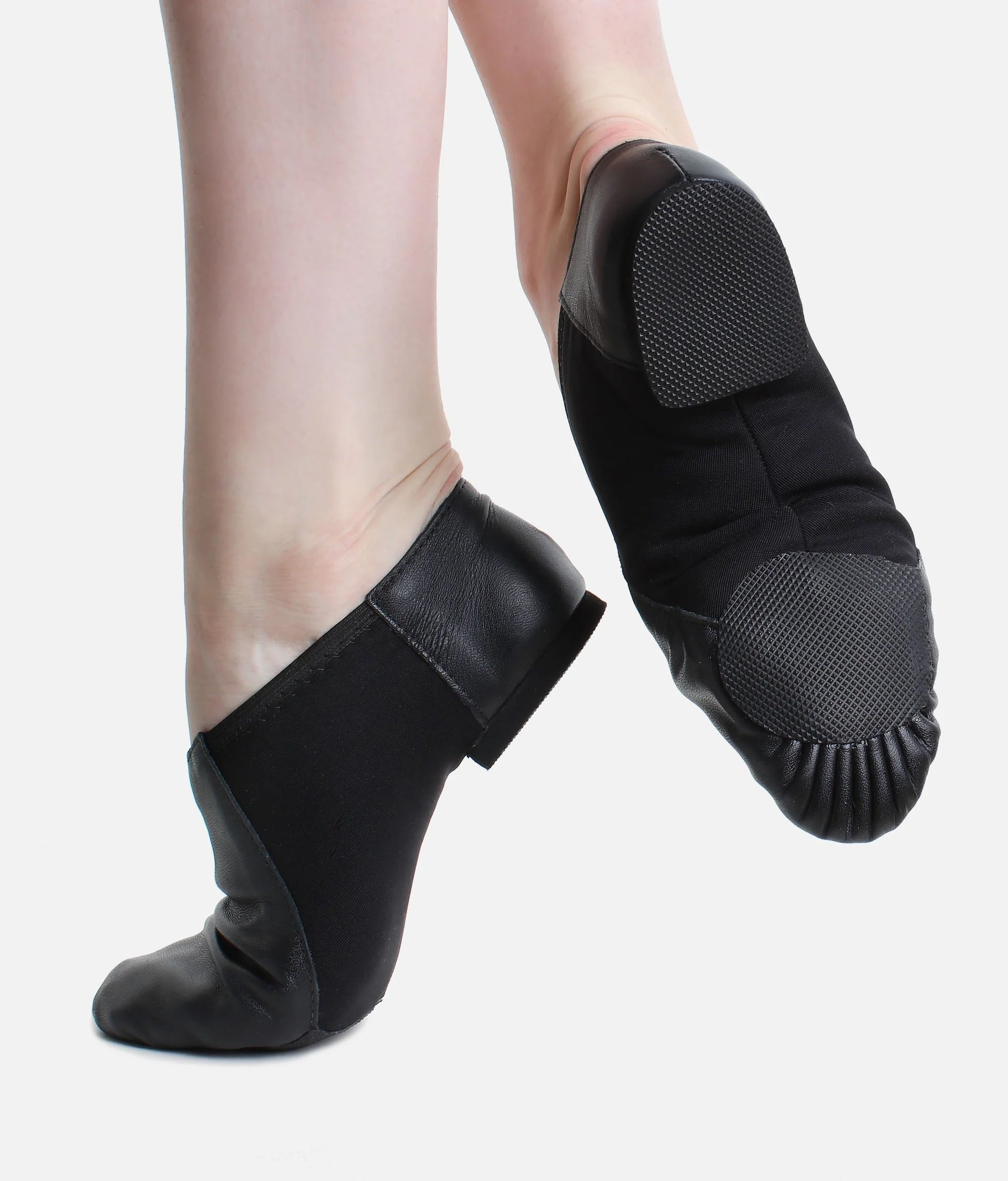Adult black So Danca split sole jazz shoes side and sole view