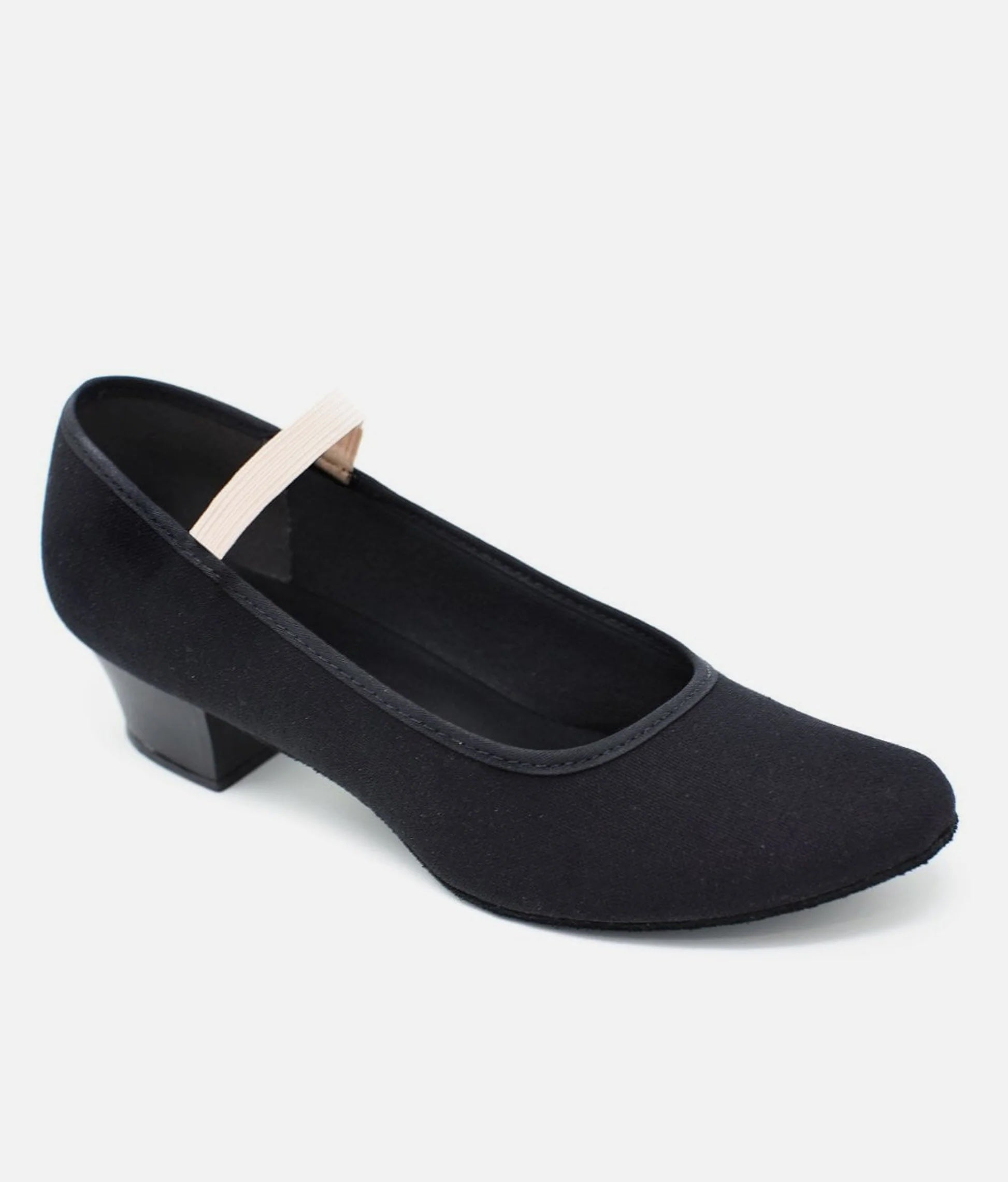 Angled top view of So Danca RO14 black canvas character shoes