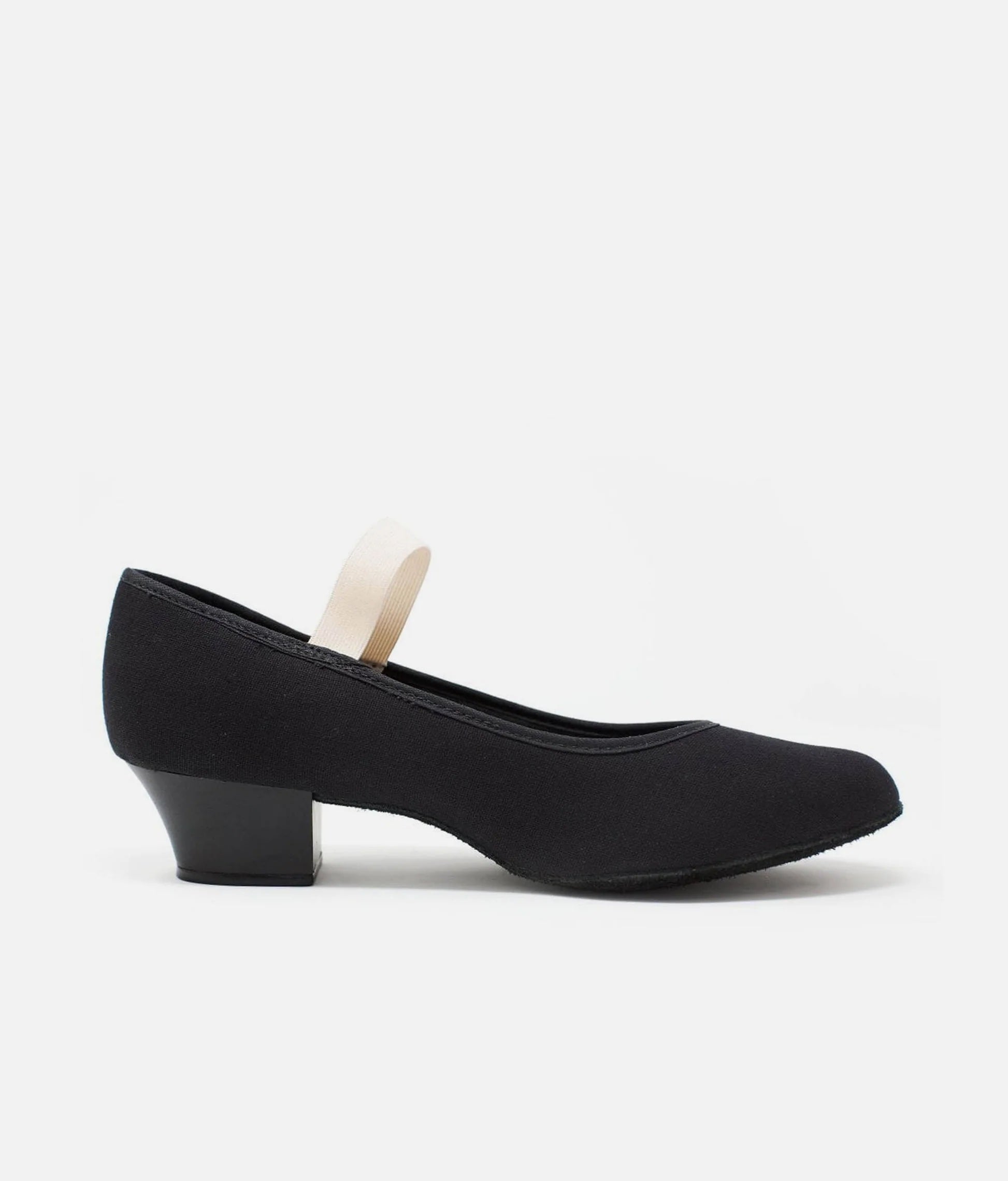 Side view of So Danca RO14 black canvas Cuban heel character shoes