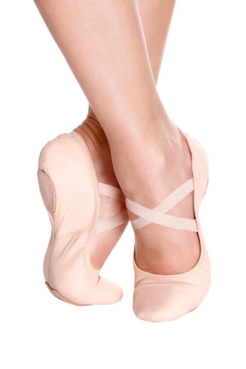 So Danca SD60 adult pink split sole ballet shoes worn side and front view