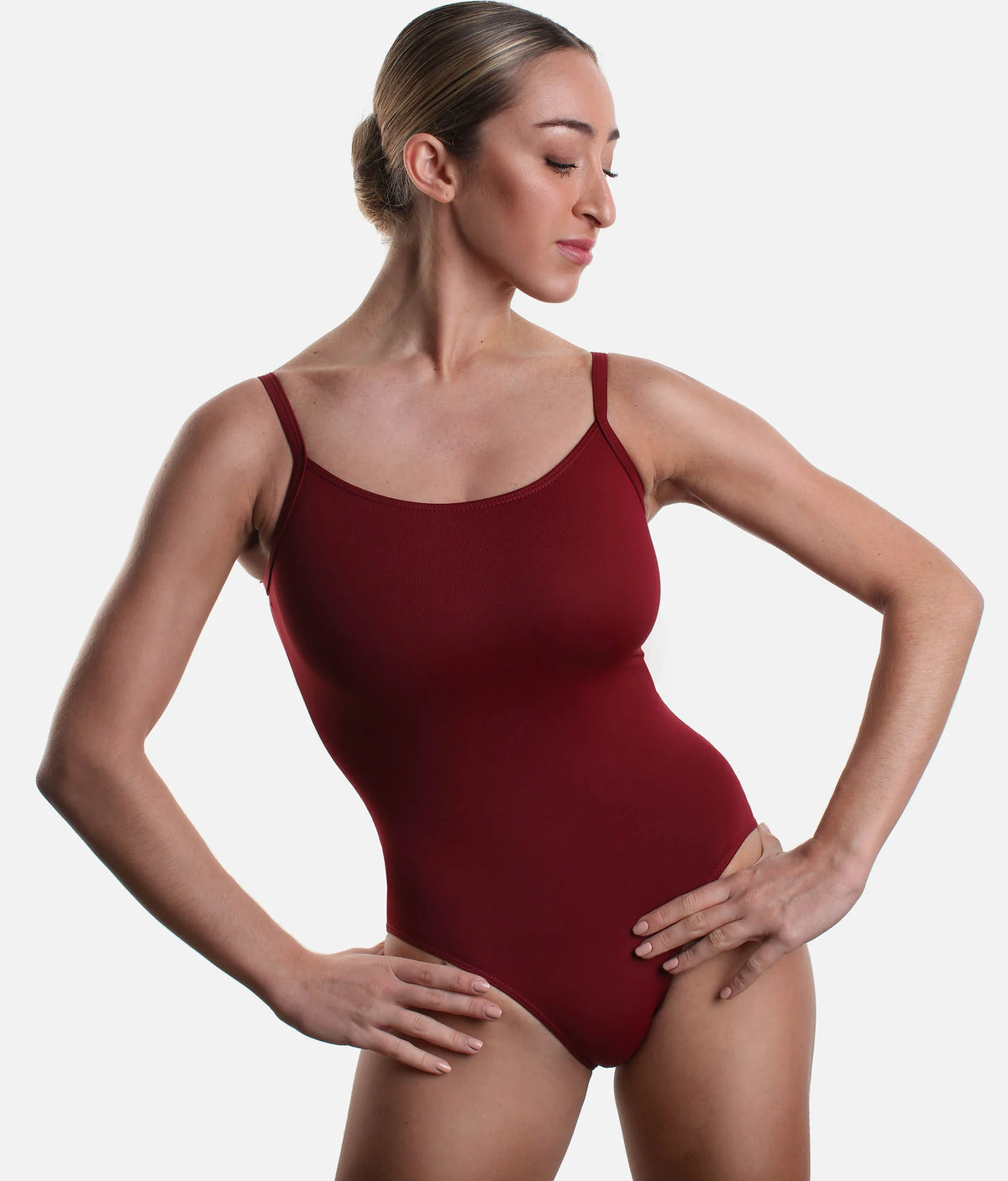 So Danca SL174 Burgundy camisole ballet leotard modelled from the front