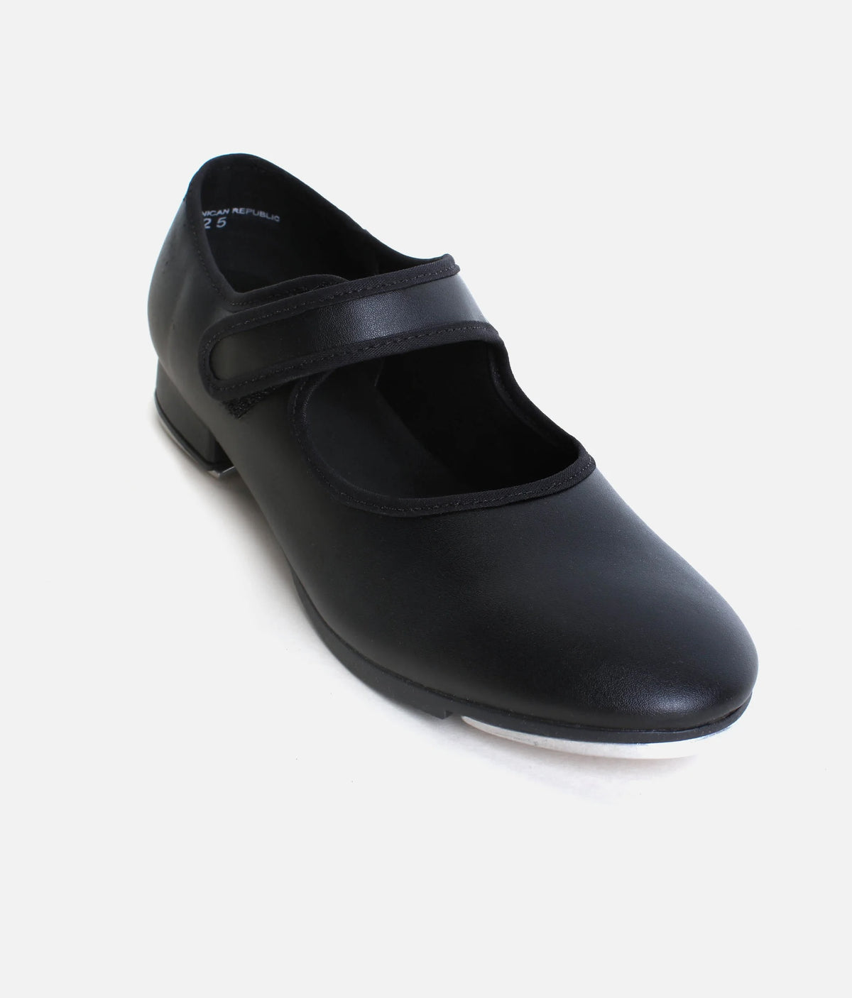Front angled view of So Danca TA38 adult black Velcro tap shoe