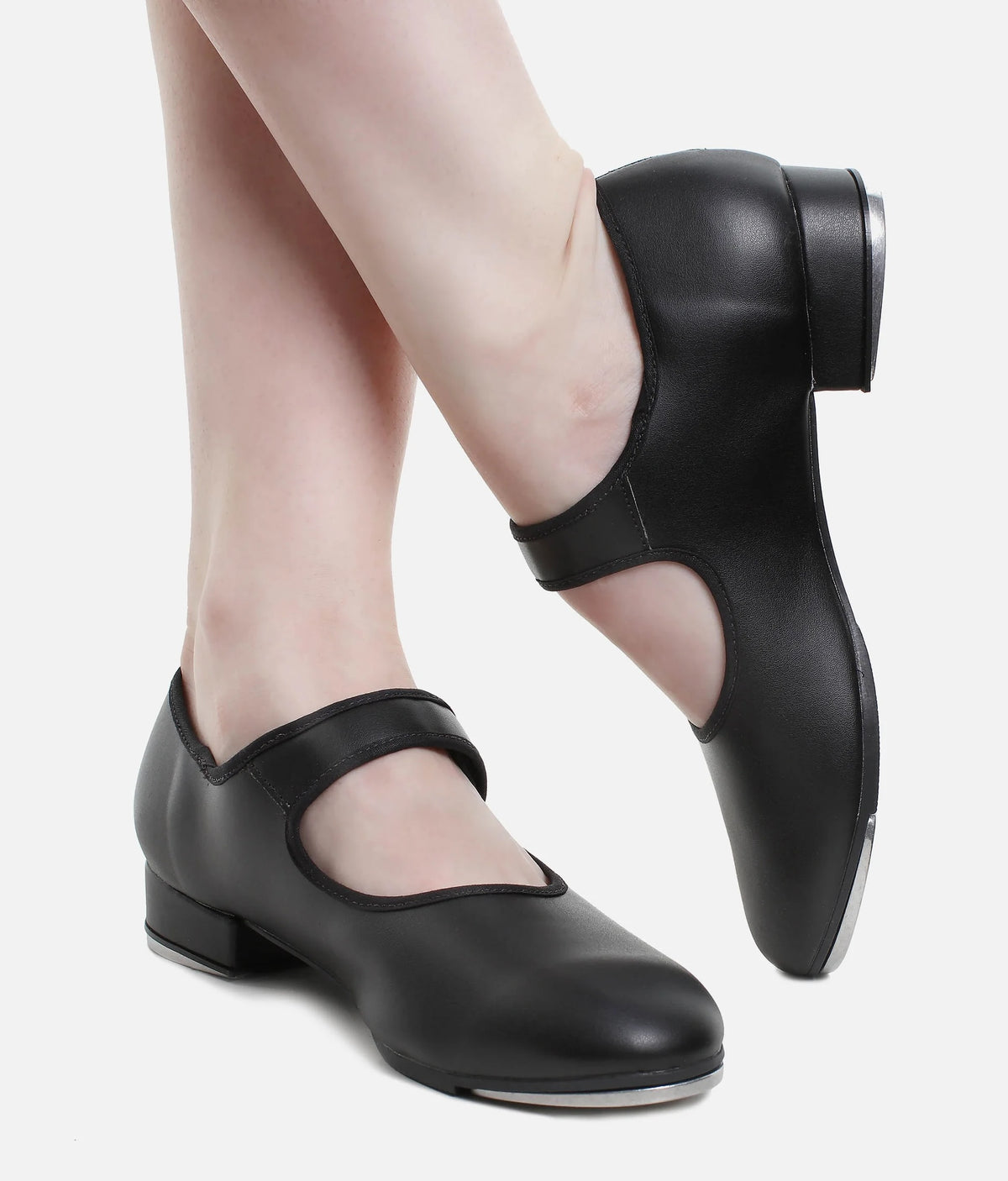 So Danca TA38 adult Velcro tap shoes worn showing side profile and low heel