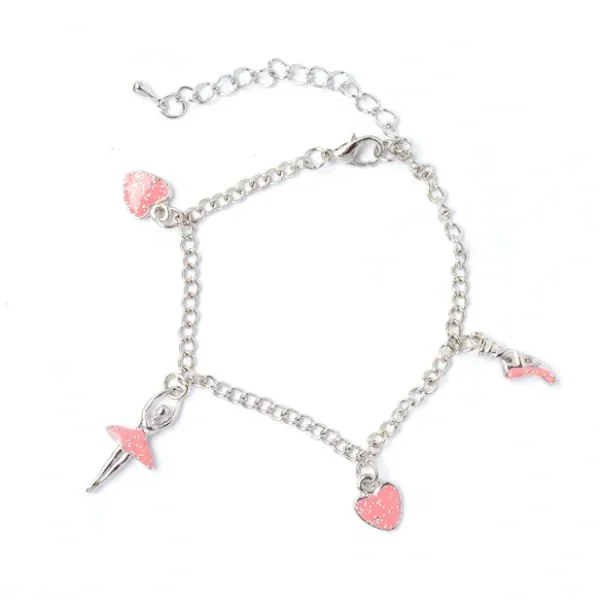 molly & rose charm ballerina and heart bracelet silver