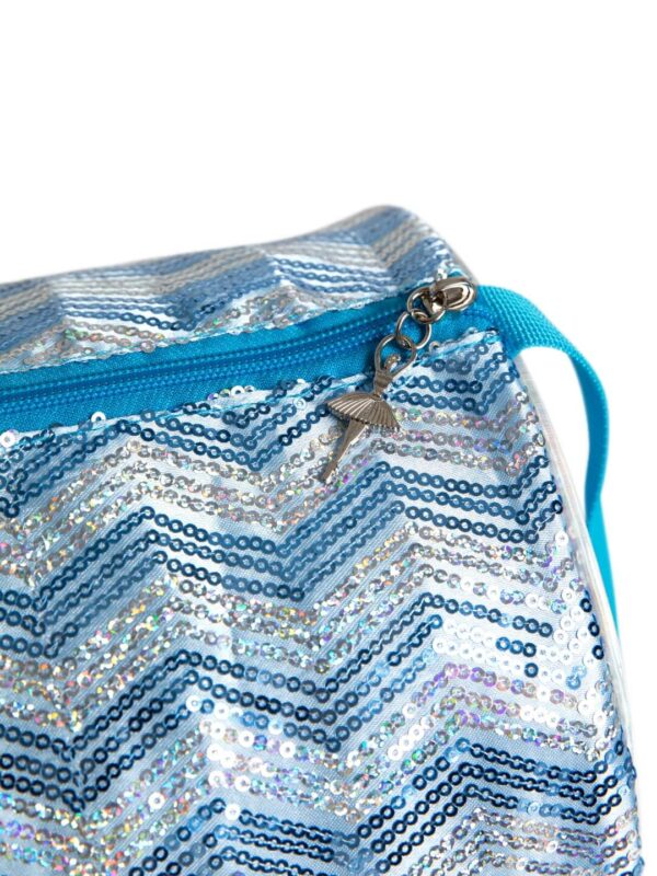 blue sequin dance bag with ballerina strips ballet dance