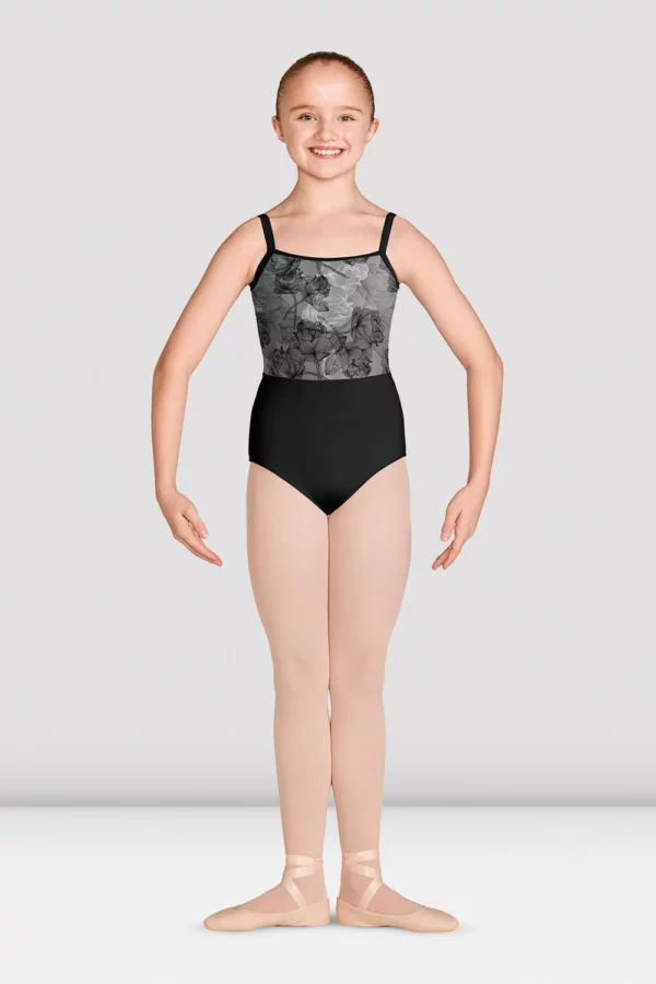 a girl in a ballet outfit Ballerina in a black leotard with rose detailing, ballet Mirella