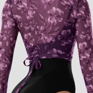 bloch long sleeved wrap top for ballet ballerina dance floral pattern tie back