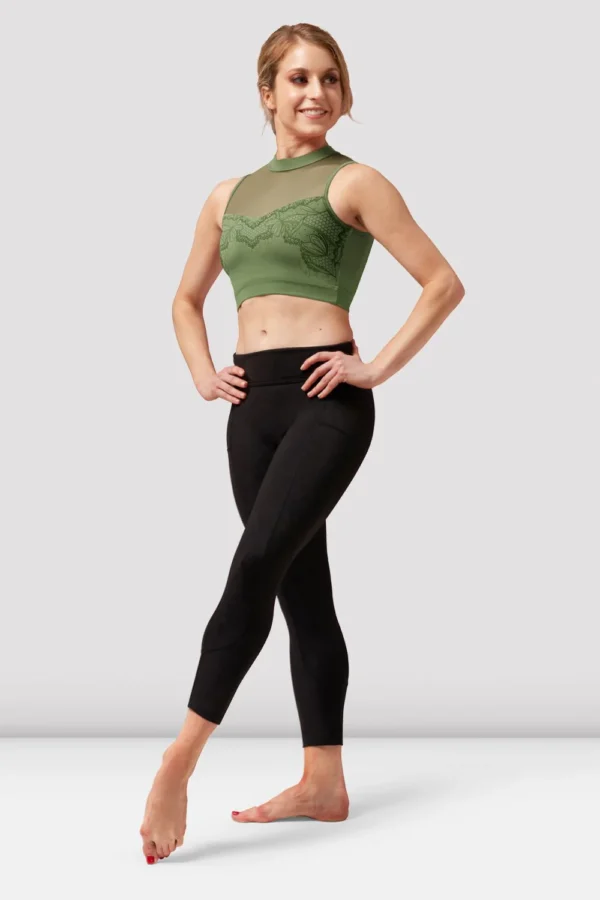 bloch ladies lace crop sage green activewear top dancewear dance ballet ballerina