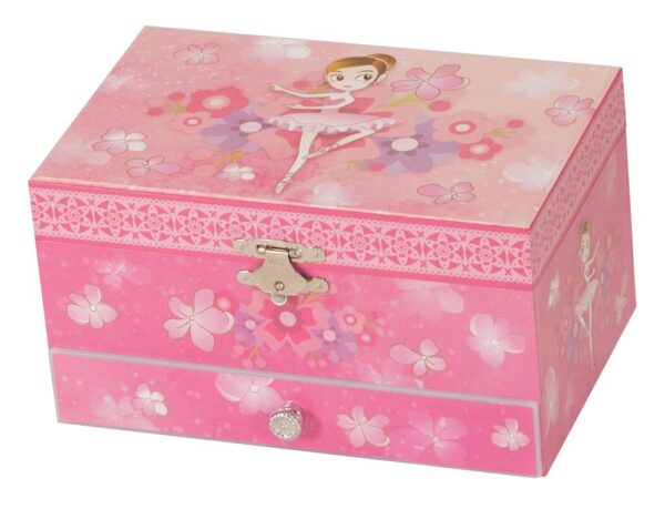 musical pink jewellery box with drawer