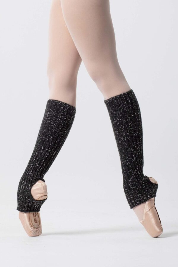 intermezzo stirrup legwarmers black metalic thread silver ballet ballerina warm up