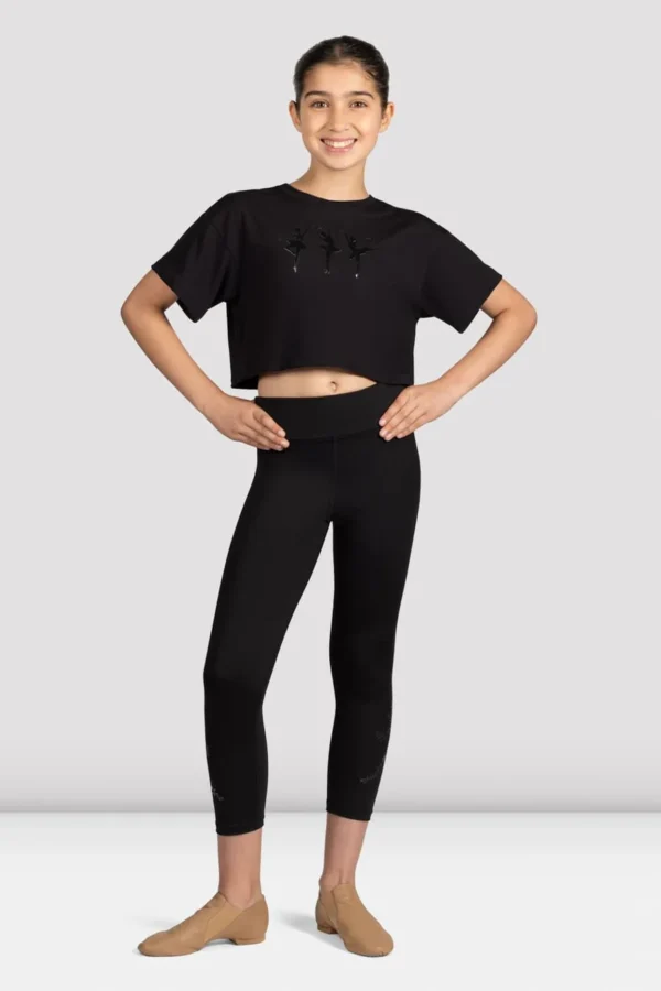 Girls Mirella Glow Girl Ballerina Print Crop Top M5163 dancewear dancetop girl black