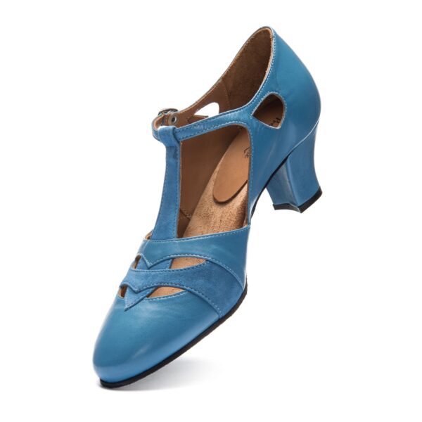 ladies leather dance shoe suede sole tango ballroom social salsa colour is blue