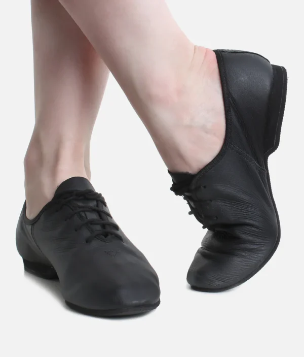 so danca jazz shoe full sole leather lace laced black