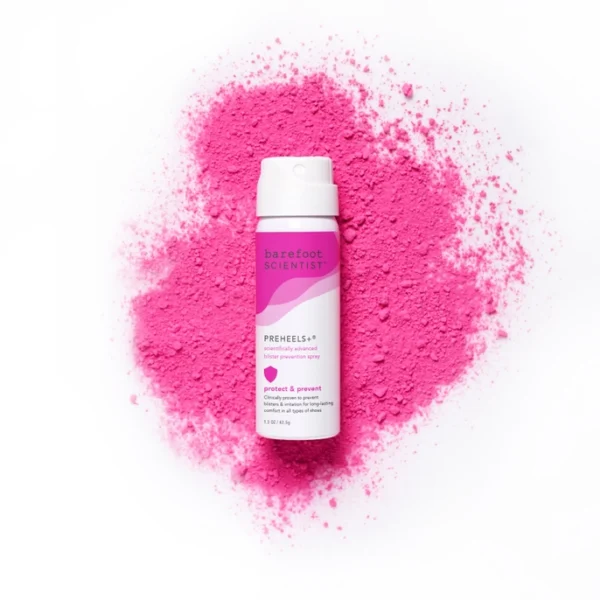 "Barefoot Scientist PreHeels+ blister prevention spray bottle" "Award-winning anti-blister spray by Barefoot Scientist" "PreHeels+ friction-blocking spray in recyclable packaging" "Vegan blister prevention spray for feet by Barefoot Scientist"