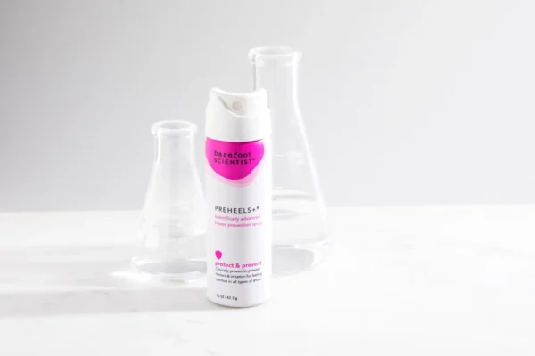 "Barefoot Scientist PreHeels+ blister prevention spray bottle" "Award-winning anti-blister spray by Barefoot Scientist" "PreHeels+ friction-blocking spray in recyclable packaging" "Vegan blister prevention spray for feet by Barefoot Scientist"