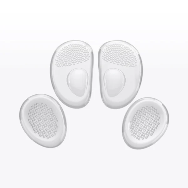"So Jelly Pressure Relief Insole Grips with breathable silicone design" "Two styles of So Jelly silicone foot pads for all shoe types" "High-grade gel insole grips with pressure-relieving cushion""So Jelly foot grips inside high heels to reduce pressure" "Silicone insole pads placed in sneakers for added cushioning" "Applying So Jelly insoles to relieve forefoot strain" "Comfortable walking with pressure-relief insoles"